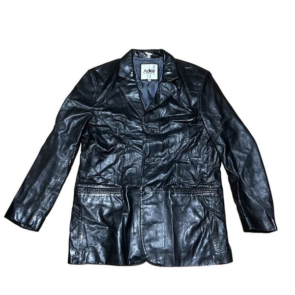 Adler Authentic Leather Mid Length Jacket Size 44 Black Soft Mens Size Large - Picture 1 of 4